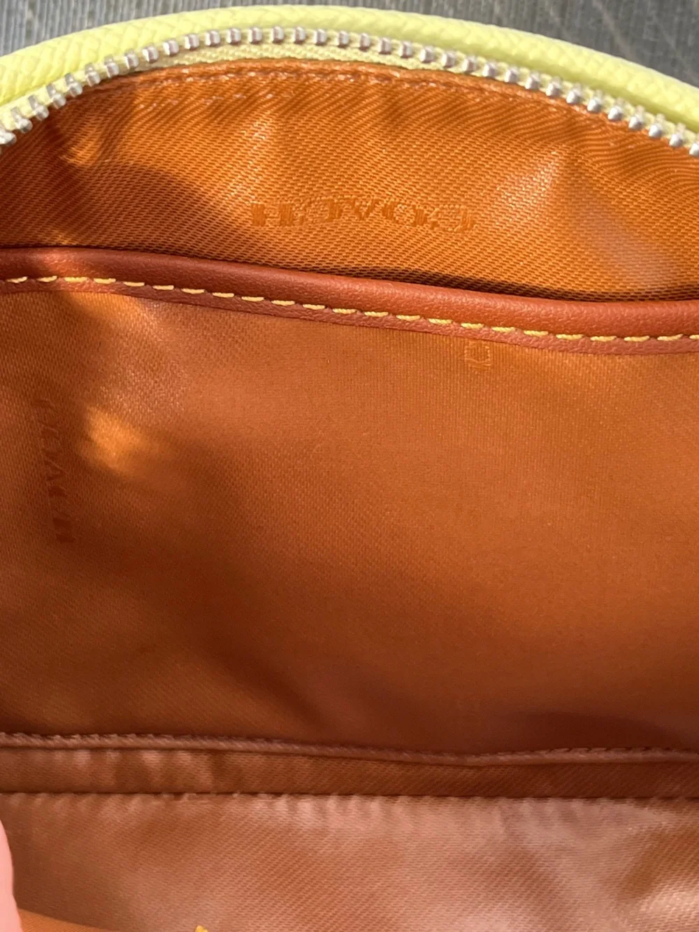 NWOT Coach Rexy Guitar Yellow Leather Zip Cosmetic Pouch with Rexy Enamel Accent